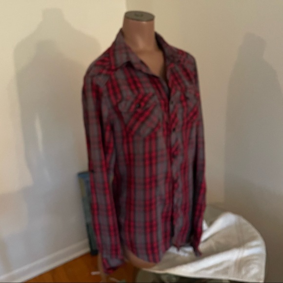 Carbon Classic Fit Red Grey Plaid Button Long Sleeve Shirt - Picture 2 of 10